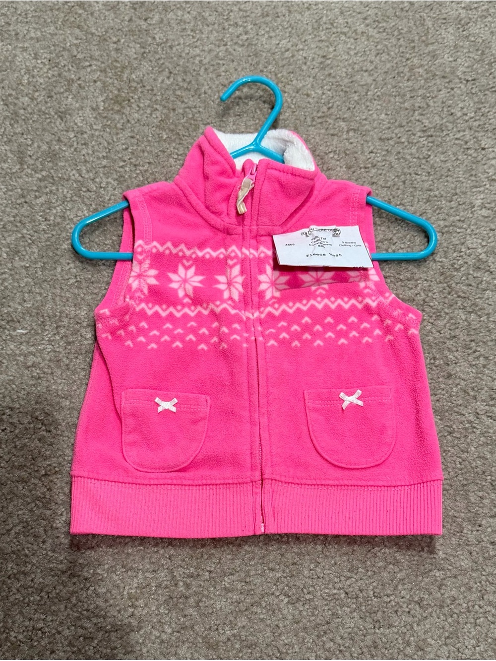 Carter's Pink Fleece Vest with Snowflake Pattern